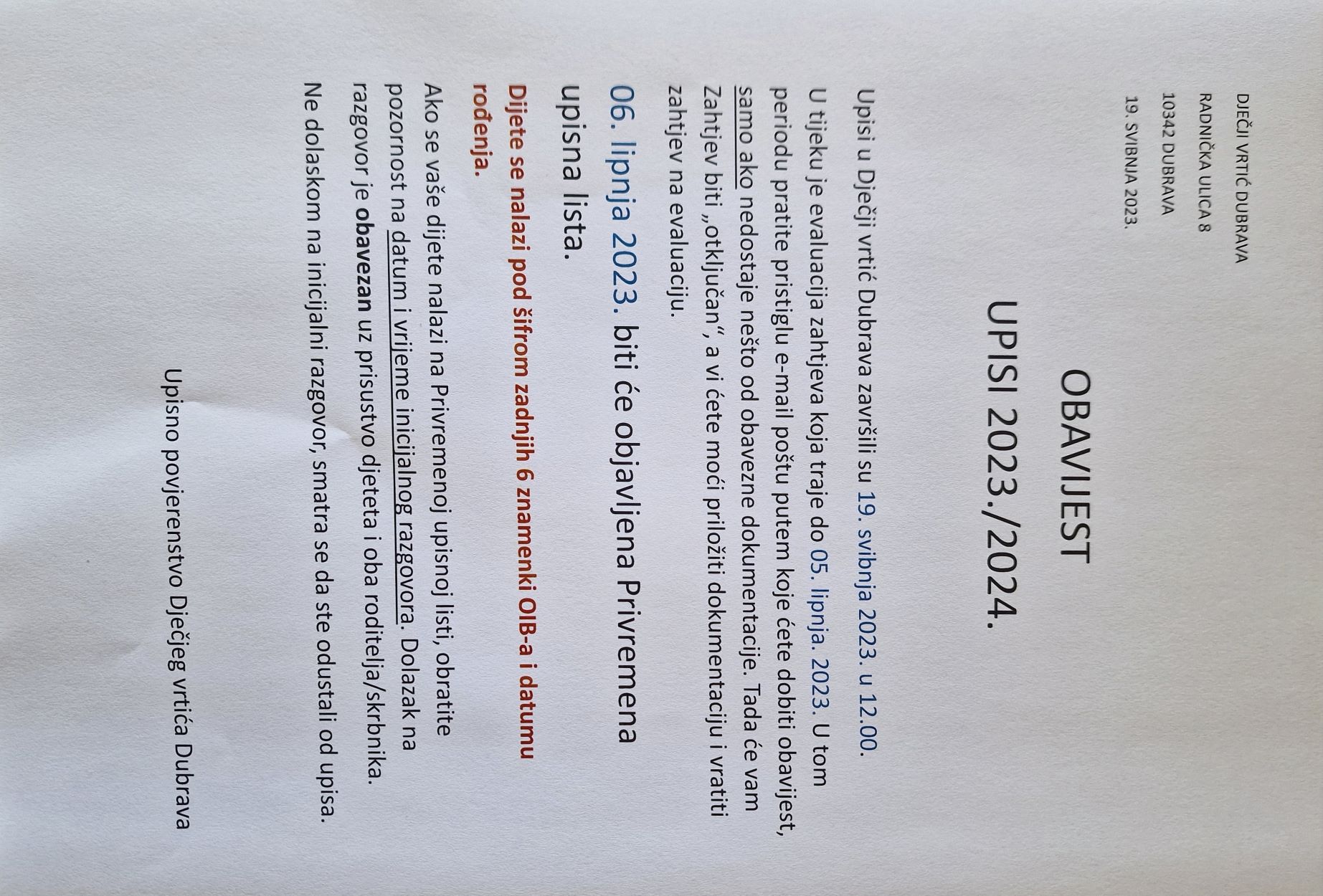 Obavijest upisi 2023 2024 002